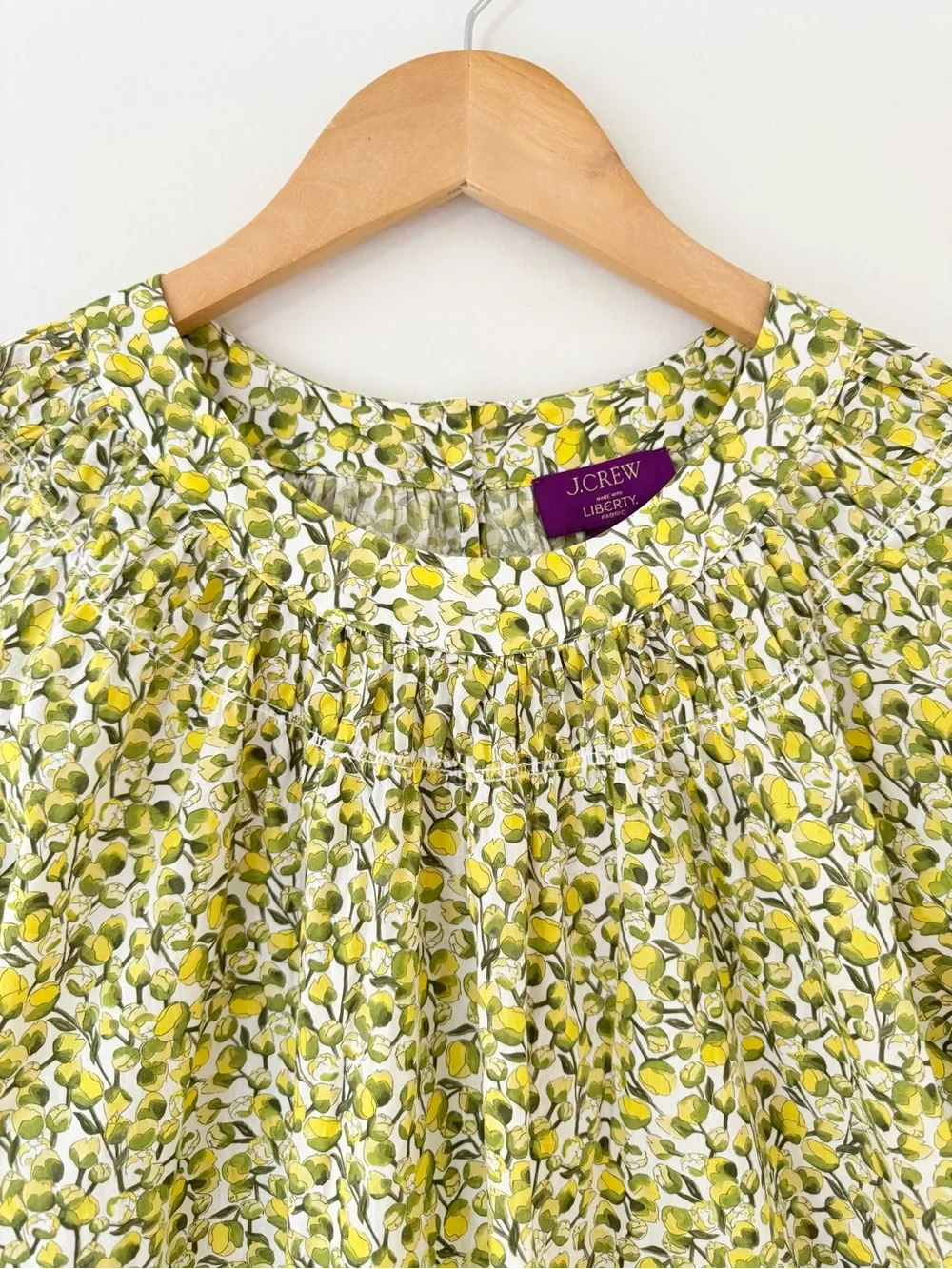 J. Crew High-neck Puff-sleeve Smock Top in Liberty Eliza's Yellow Fabric, Size L